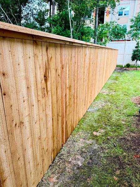 Cedar privacy fence detail with top cap