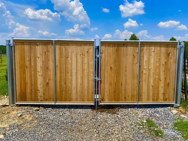 Cedar double gate built on a galvanized steel frame
